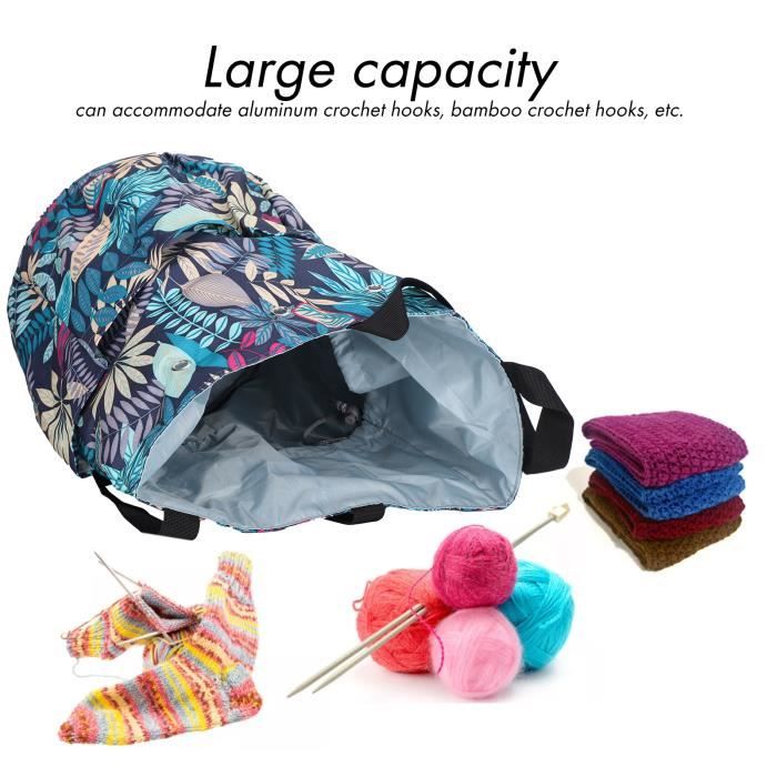 Sac à Tricoter Portable Gris - Rangement Pelotes De Laine, Aiguilles Et Accessoires Avec Œillets Et Compartiments