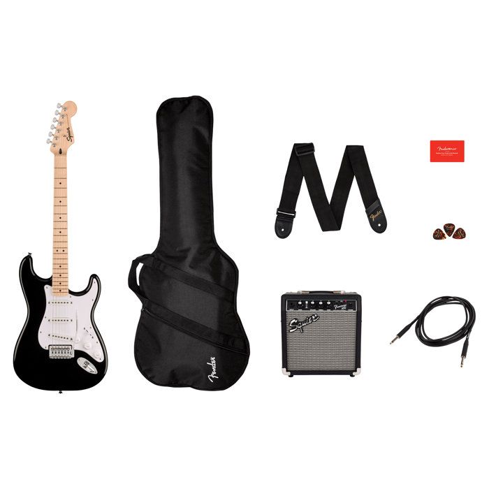 FENDER Squier Pack Guitare Électrique Stratocaster Sonic Noir : Le Pack Ultime pour Débutants