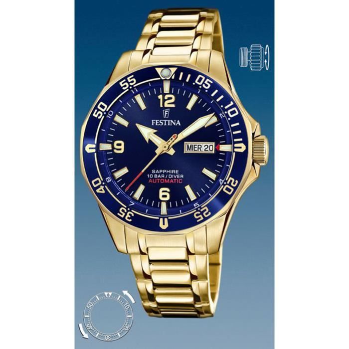 Festina - Montre homme - F20479/2 - Bracelet doré - Cadran bleu - Dateur ,  - Achat/vente montre - Cdiscount