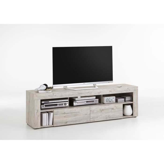 meuble tv - fmd - vidi 180 cm - chêne gris - 2 tiroirs - scandinave moderne