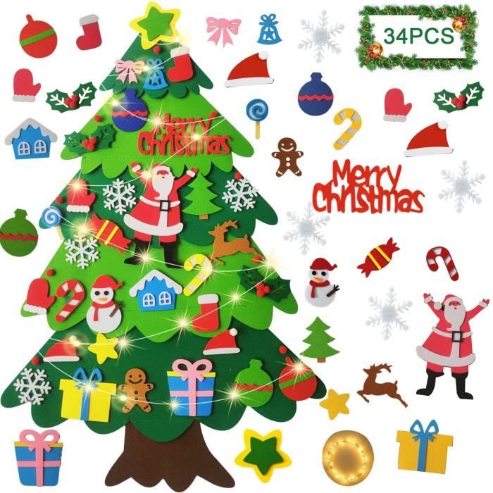 Ensemble de sapin de Noël en feutre à faire soi-même pour enfants, décoration de Noël à suspendre avec 50 LED, pour porte/mur | Leroy Merlin
