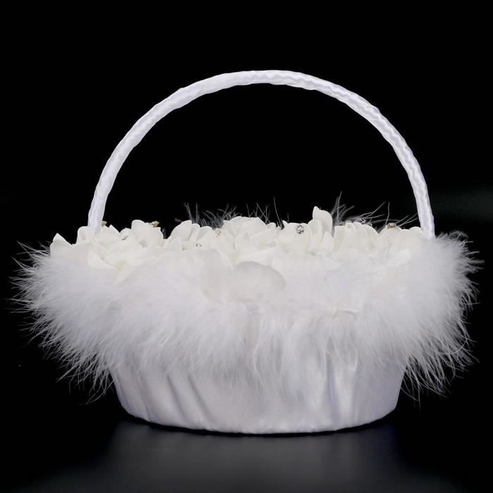 Panier De Fleuriste De Mariage - Dentelle, Satin, Ruban - 25x21x21 Cm - Léger - Pour Fille/fleuriste, Cérémonie, Décoration