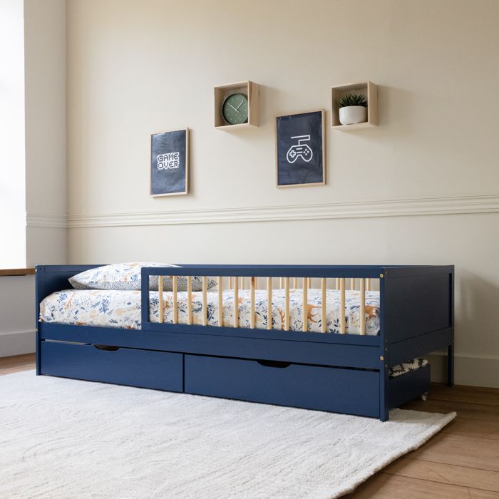 Lit pour enfant 190x90cm bleu foncé avec tiroirs ADAM