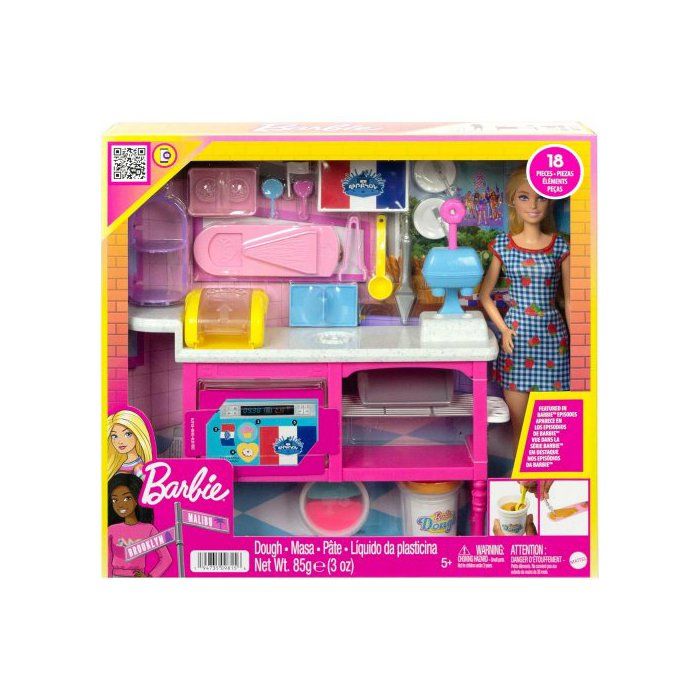 Coffret Barbie La Cuisine + 18 accessoires + 1 Poupée Mannequin - Set Jouet Fille Métier avec Carte tigre
