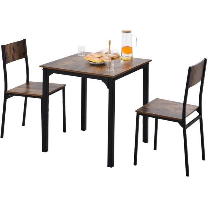 Ensemble Table à Manger 70 x 70 x 75 cm avec 2 Chaises pour 2 Personnes pour Cuisine Salle à Manger SalonMarron Rustique et Noir