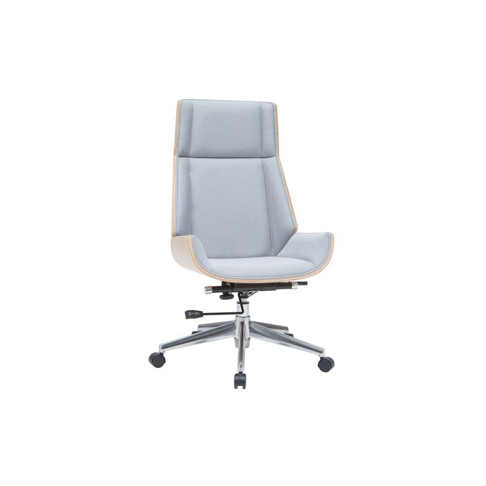 Miliboo - Fauteuil de bureau de direction design en tissu gris clair bois clair et acier chromé CURVED