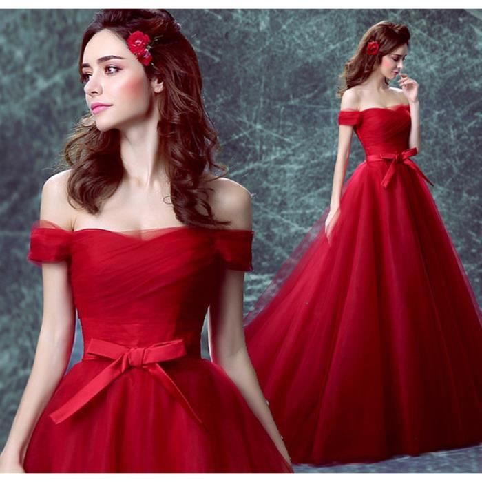 Mariee Mot Epaule Nouvelle Maille Banquet Annuel Reunion Robe Noeud Fiancailles Robe De Soiree Queue Rouge Achat Vente Robe De Mariee Cdiscount