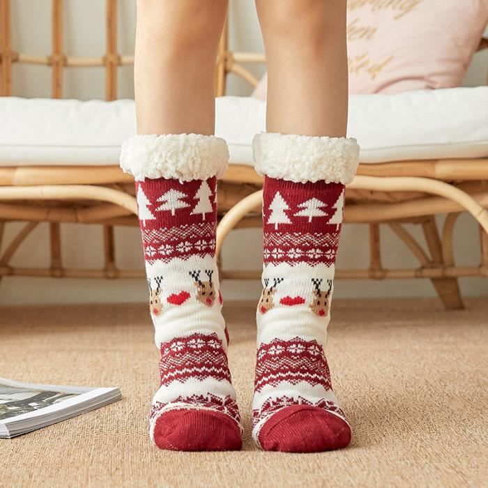 USACONY Chaussettes douillettes pour femme, Avec picots antidérapants,  Chaussettes d'hiver chaudes, Chaussettes de lit, Chaussettes de Noël  douces