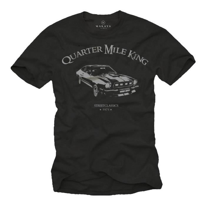 T-Shirt Homme Noir Ford Mustang QUARTER MILE KING Logo Grise Taille S