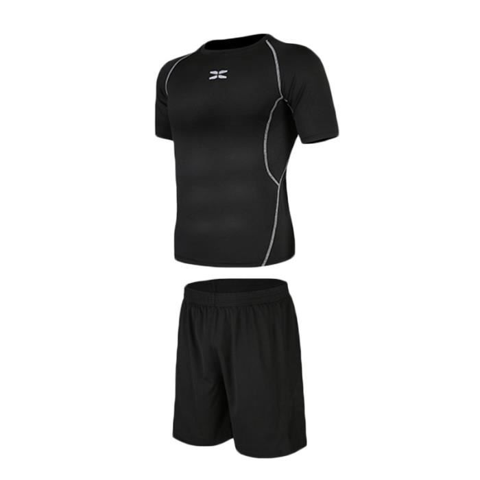 Ensemble de Vêtement Sport Homme - Fitness Running - Noir - Respirant -  Manches Courtes Noir - Cdiscount Sport