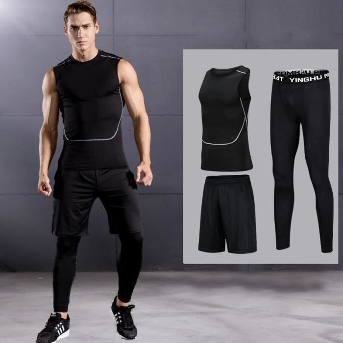 Ensemble tenue de compression hommes 3 pcs Maillot manches longues+Collant  Running+Short Sport Dry Fitness Legging Séchage Rapide Noir gris manches  longues - Cdiscount Sport