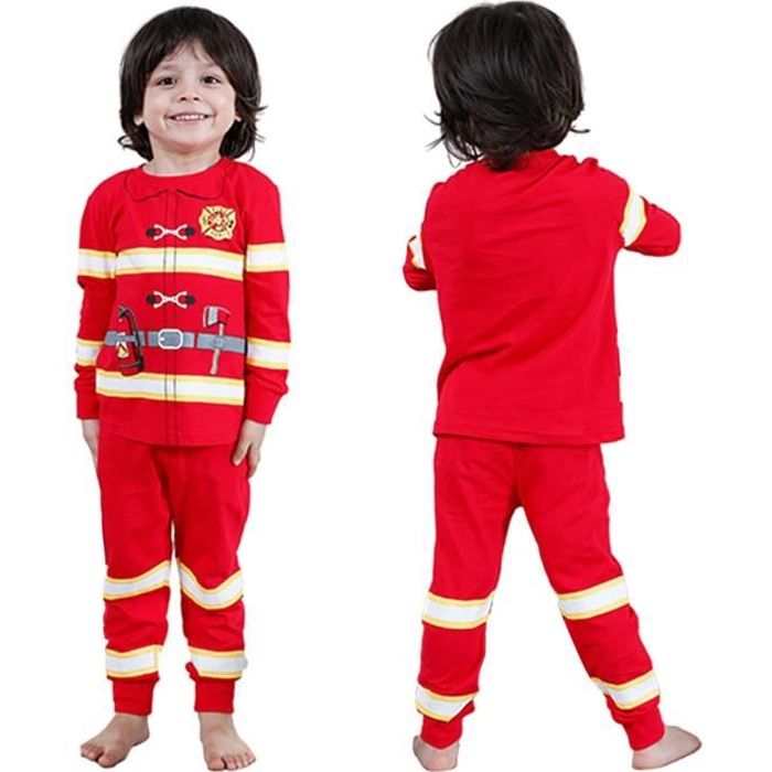 Pyjama Garcon Enfant Pompier MINTGREEN Manches Longues 100 Coton Rouge Cdiscount Pret a Porter