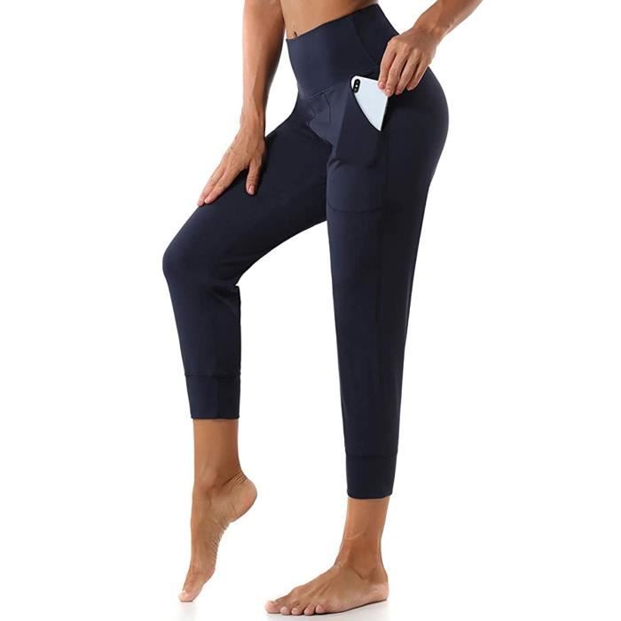 Leggings de yoga extensibles pour femmes Fitness Running Gym Sports Pockets Pantalons actifs Marine