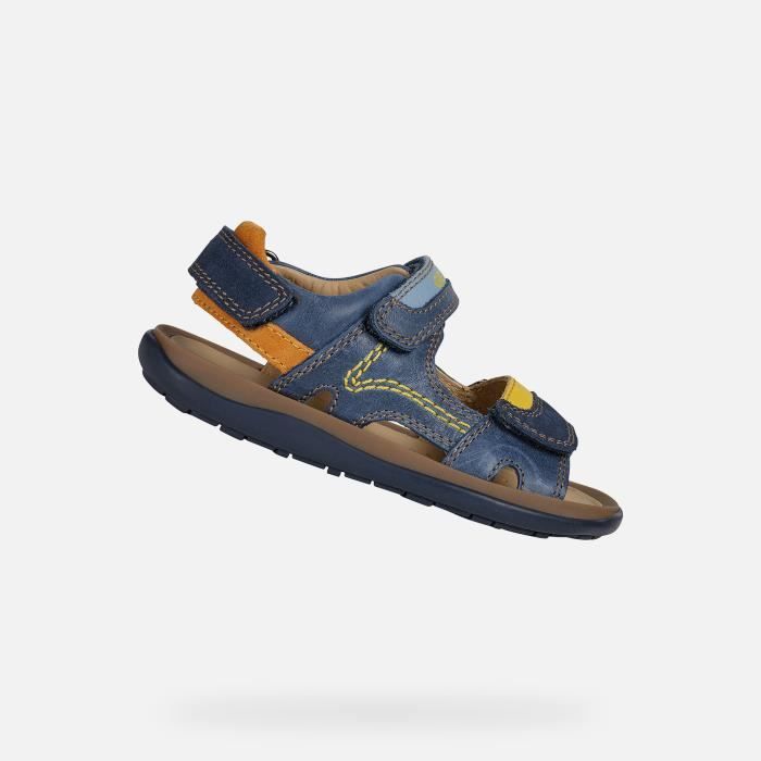 Sandales enfant garcon GEOX J SANDAL LIPARI en cuir bleu marine et jaune avec voute plantaire anatomique Cdiscount Chaussures
