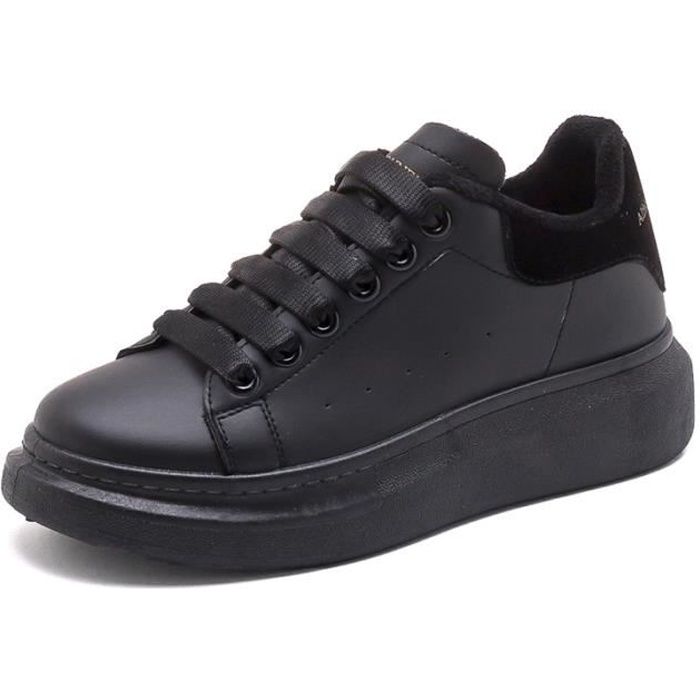 Basket Femme Chaussures Sport Feminine Respirante Noir Lacets
