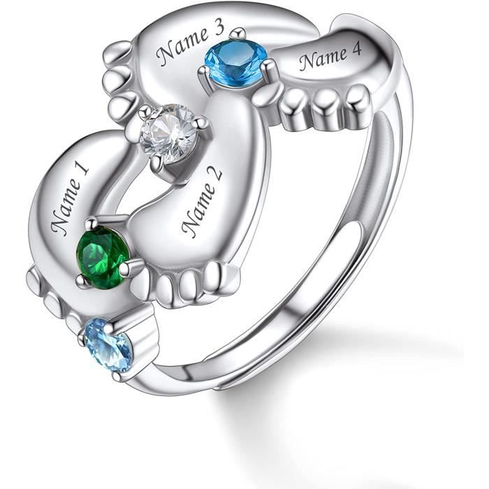 Custom4u Bague Pieds Bebe Personnnalise Prenoms 4 Gravee Pierre Naissance Ouverte Reglable Argente Achat Vente Bague Anneau Custom4u Bague Pieds Bebe Argent