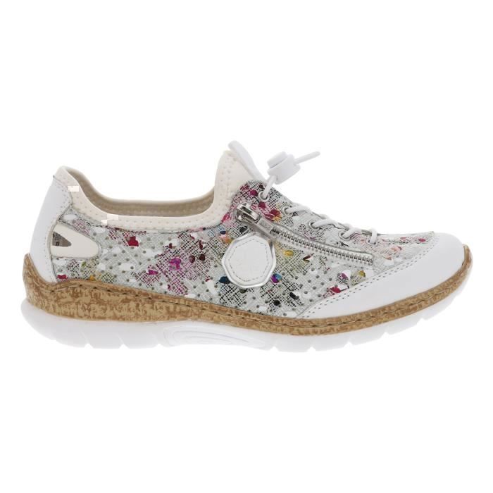 Rieker Baskets - RIEKER - Femme - Blanches - Lacets élastiqués - Semelle semi-compensée 25 cm