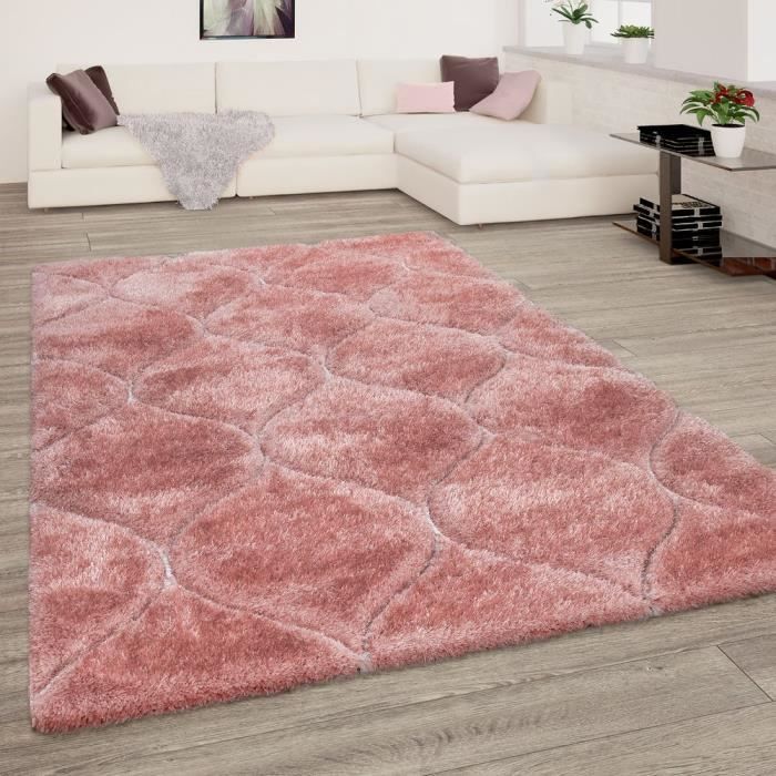 Moelleux Grand tapis shaggy doux tapis de salon sol chambre à coucher gris rose 160x230