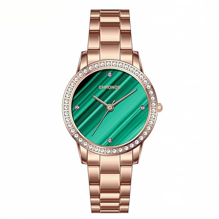Montre à quartz pour Femme , Acier , Bracelet en Or Rose , Cadran Vert , Le  meilleur choix pour les cadeaux sur divers festivals ,  Chic-Classique-Tendance - Achat/vente montre Vert Neuf - Cdiscount