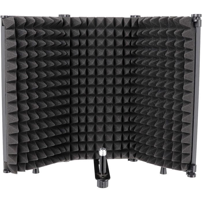 Bouclier D'Isolation Microphone 5 Panneaux - Panneau Acoustique Studio Pliable Pour Enregistrement Vocal Propre Et Net