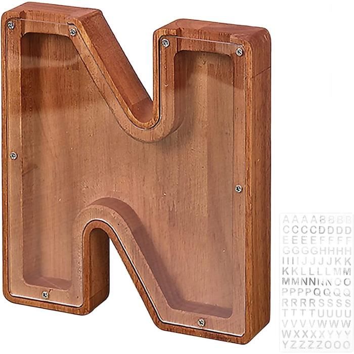 Tirelire Enfant Lettre M En Bois Avec Plaque Acrylique Transparente - Tirelire Personnalisable Garçons Filles