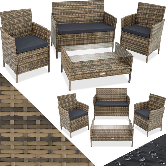 TecTake Ensemble Salon De Jardin En Résine Tressée Alu Poly Rotin Table Set Jardin Neuf 