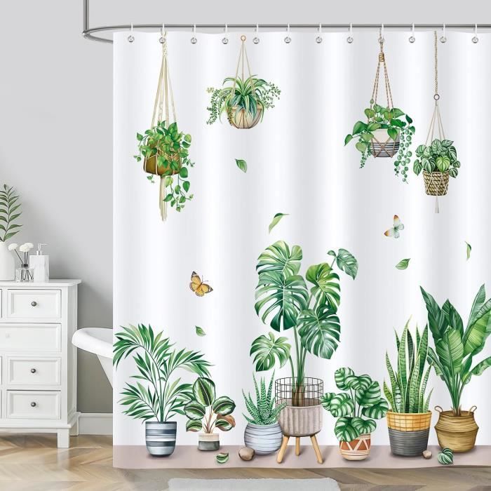 Rideau De Douche Imprimé GARDEN - Polyester Déperlant 180x200 Cm, 12 Anneaux Inclus - Blanc, Lavable Machine - 8
