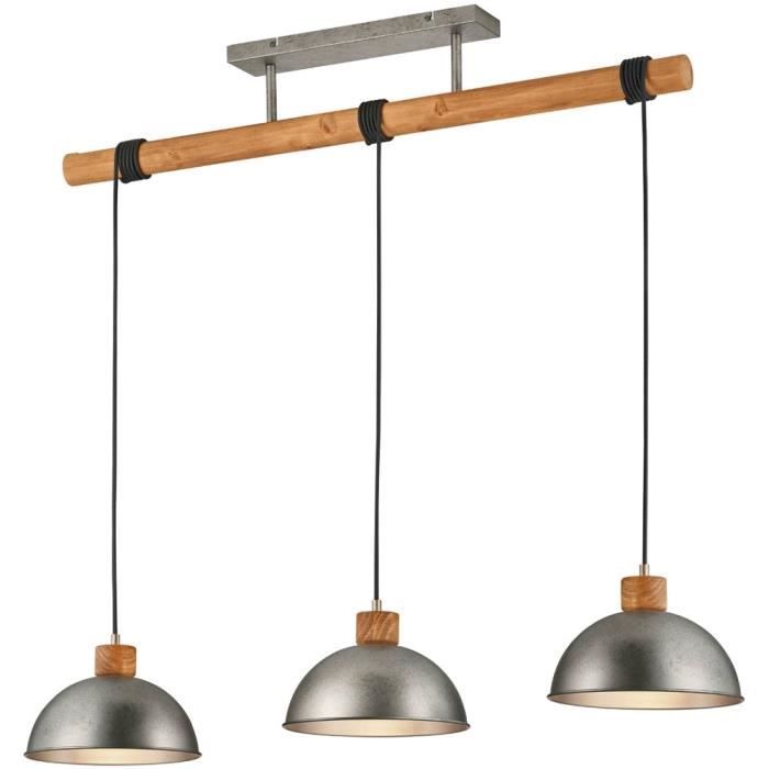 Trio lampe à suspendre Delhi 215 x 107 cm acier/bois 3 kg gris/brun Trio lampe à suspendre Delhi 215 x 107 cm acier/bois 3 kg gris/brun