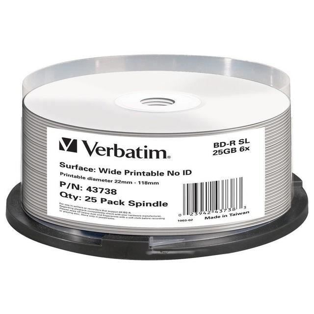 Pack de 25 BD-R Verbatim 6x 25 Go imprimables - Spindle