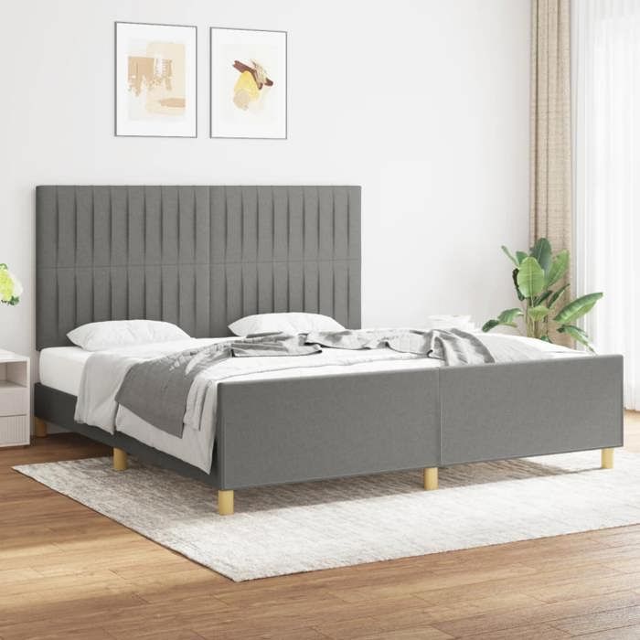 vidaXL Cadre de lit avec tête de lit Gris foncé 180 x 200 cm Tissu3125236