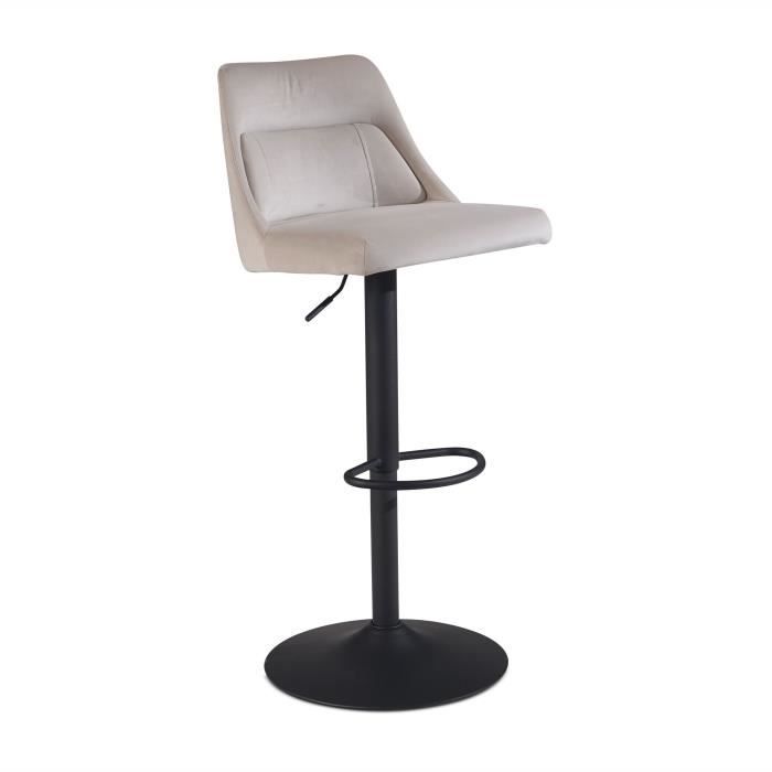 tabouret de bar - wohnling - moderne velours chaise fauteuil de comptoir - beige - réglable en hauteur - métal