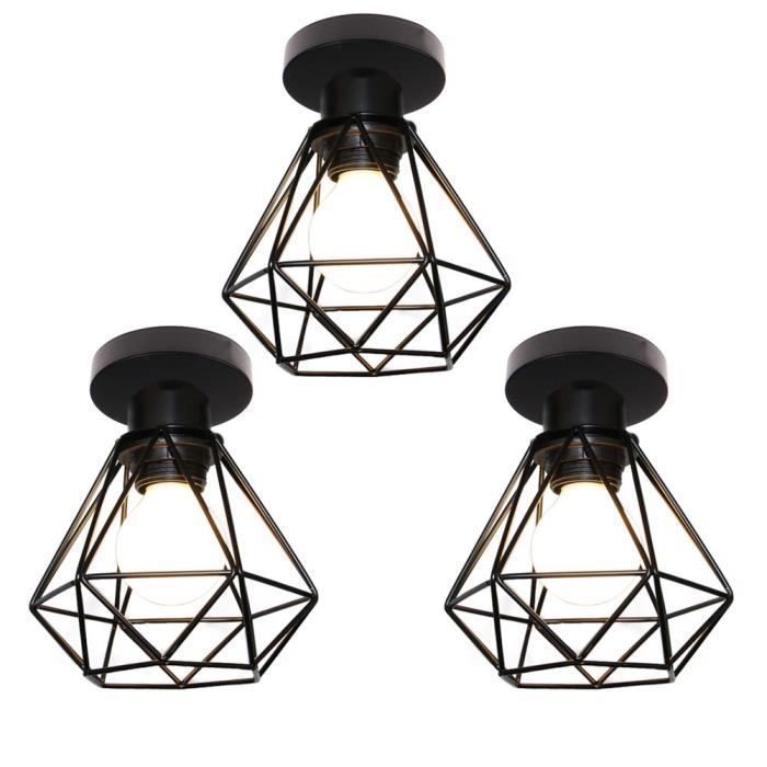 UNI 3PCS Plafonnier Cage Diamant E27 16cm Rétro Industrielle Lustre Suspension pour Couloir Escalier Chambre