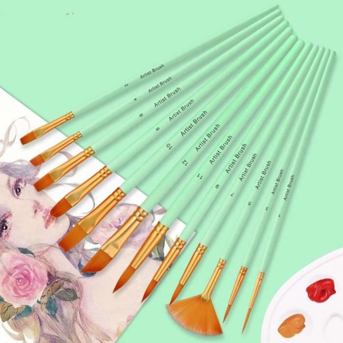 Lot De 20 Pinceaux En Nylon Pour Peinture - Acrylique, Huile, Aquarelle - Poignée Bois - Enfants Et Adultes