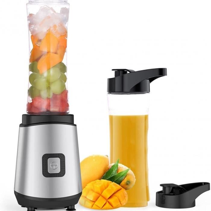 Mini Blender Smoothie 500W - Avec 2 Bouteilles Portables 600ml, 4 Lames Inox, Pour Smoothies, Baby Food, Nettoyage Facile