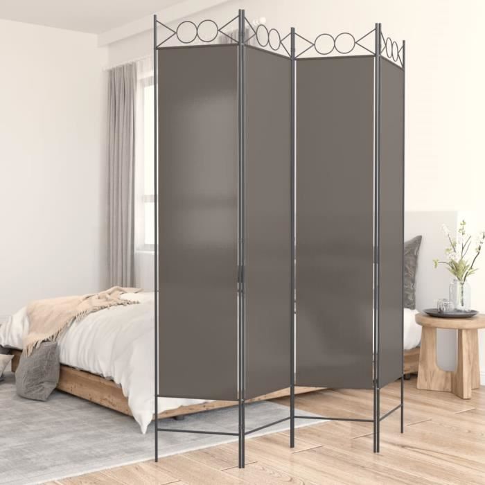 Séparateur De Pièce 4 Panneaux Anthracite 698x180 Cm - Cloison Tissu Pliable Pour Bureau, Chambre, Salle à Manger