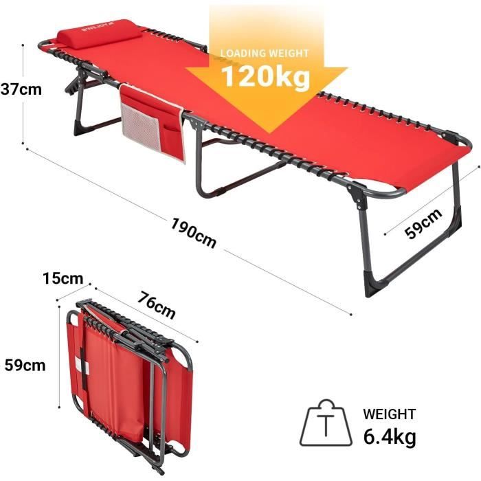 Lit De Camping Pliable Portable Avec Parasol Et Table - Chaise Longue Transat Jardin Plein Air