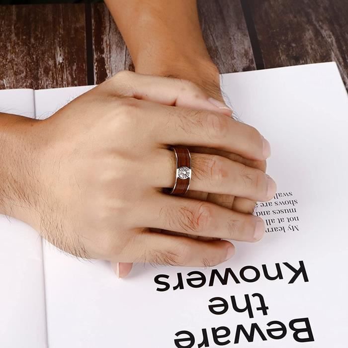 Bague Bois avec Zirconium Acier Inoxydable Homme Fantaisie 8mm