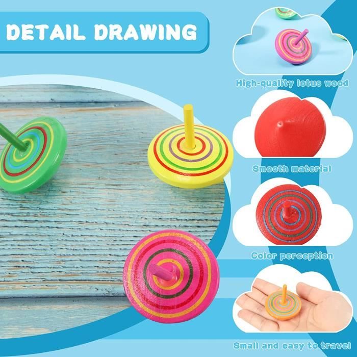 Lot De 25 Toupies En Bois Colorées – Mini Gyroscopes à Tourner – Cadeaux Invités Anniversaire 3-7 Ans – Couleurs Aléatoires