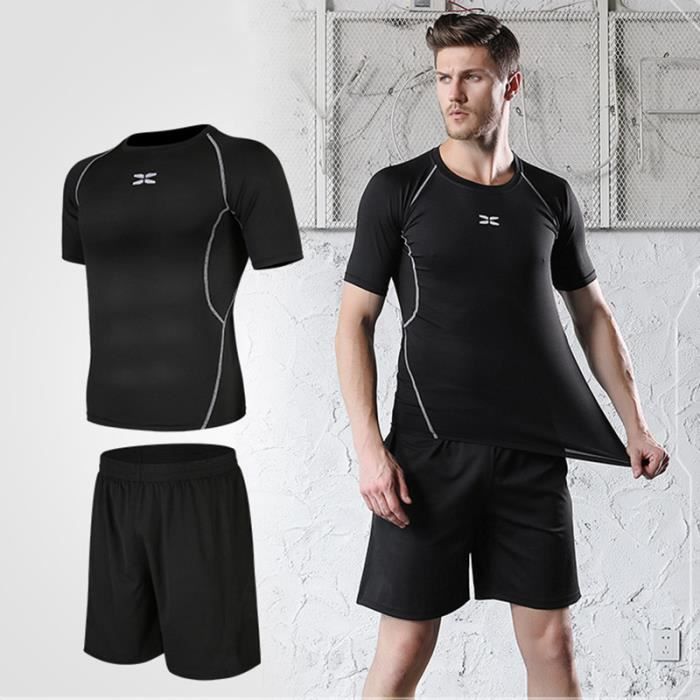 Ensemble de Vêtement Homme 2 Pièces pour Sport Fitness Running Été - Marque  - Modèle - Noir Compression Noir compression - Cdiscount Sport