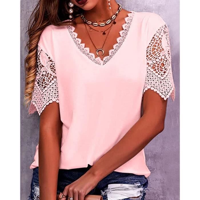 Tee shirt dentelle rose hot sale