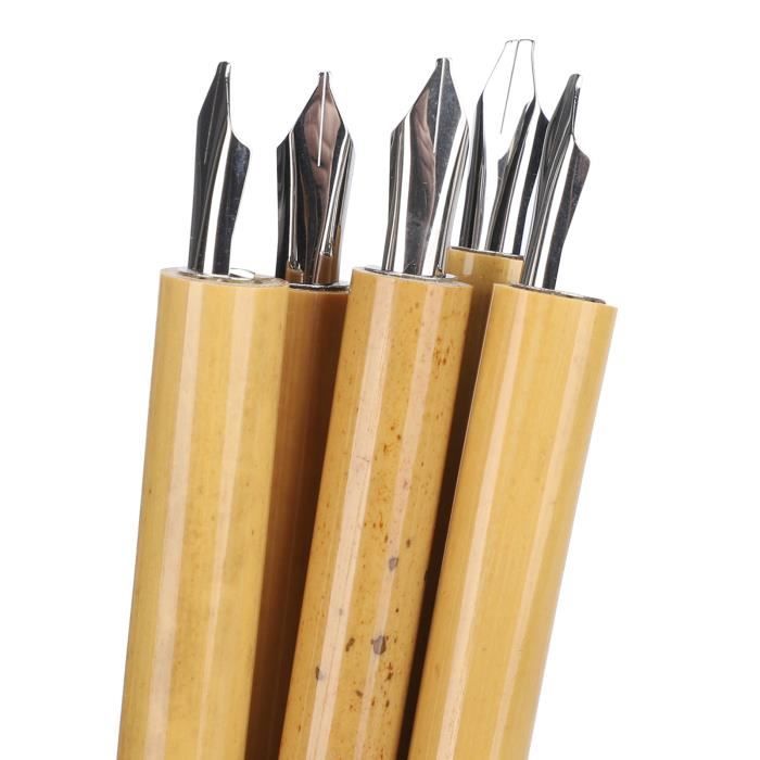 Lot 5 Stylos Bambou Calligraphie Manga Vintage – Kit Dessin Peinture Calligraphie Anglaise, Naturel & Artisanale