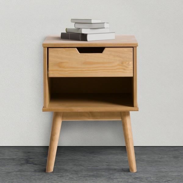 Table de chevet 1 tiroir en bois natural 45x60 cm