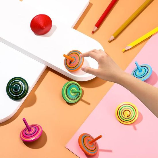 Toupies En Bois,Mini Spinning Top,Gyroscopes Coloré,Toupies D