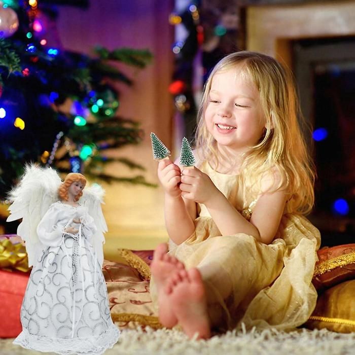 Cime D'arbre Ange De Noël 10 Pouces - Ange Debout Avec Ailes Et Robe, Décoration De Sapin élégante