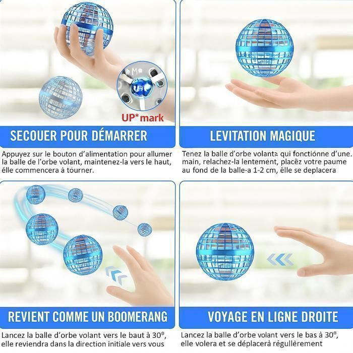 OSDUE Balle Volante, Vol Drône Hélicoptère Ball, Flying Ball Fly Boule Magique Spinner Boomerang Jouets Extérieurs, Jouet Cadeau Pour 6 7 8 9 10+ Garcon Fille Enfant Ado Intérieur Extérieur