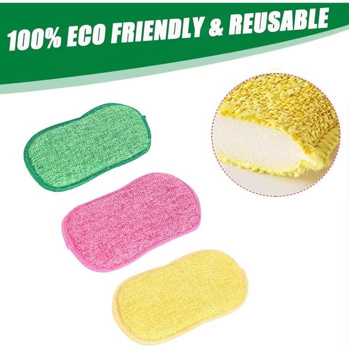Lot De 3 éponges Réutilisables Double Face - Microfibre Et Côté Récurant Sans Rayures Pour Cuisine