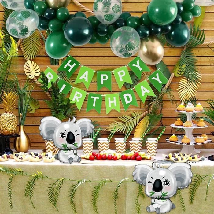 Décoration Anniversaire Thème Koala Et Jungle - Ballons Koala, Bannière, Décorations Gâteau, 20 Ballons Latex - Pour Fête Fille Ou Garçon