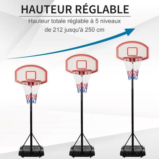 HOMCOM Panier de basket-ball mural avec ressort - panneau de basket à  accrocher - visserie incluse - acier PC rouge noir pas cher 