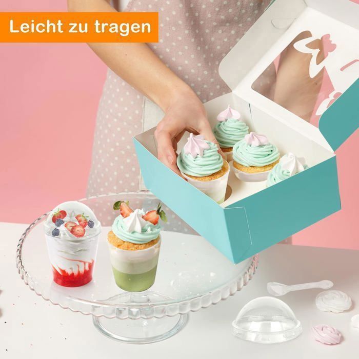 40 Tasses à Dessert 150ml Transparentes Avec Couvercles Et Cuillères - Verrines Carrées Réutilisables Pour Mousse, Glace, Pudding