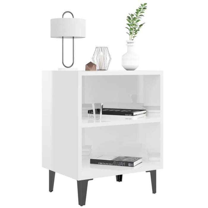 Chevet table de nuit multi-rangement 2 tiroirs niche étagère plateau panneaux particules blanc